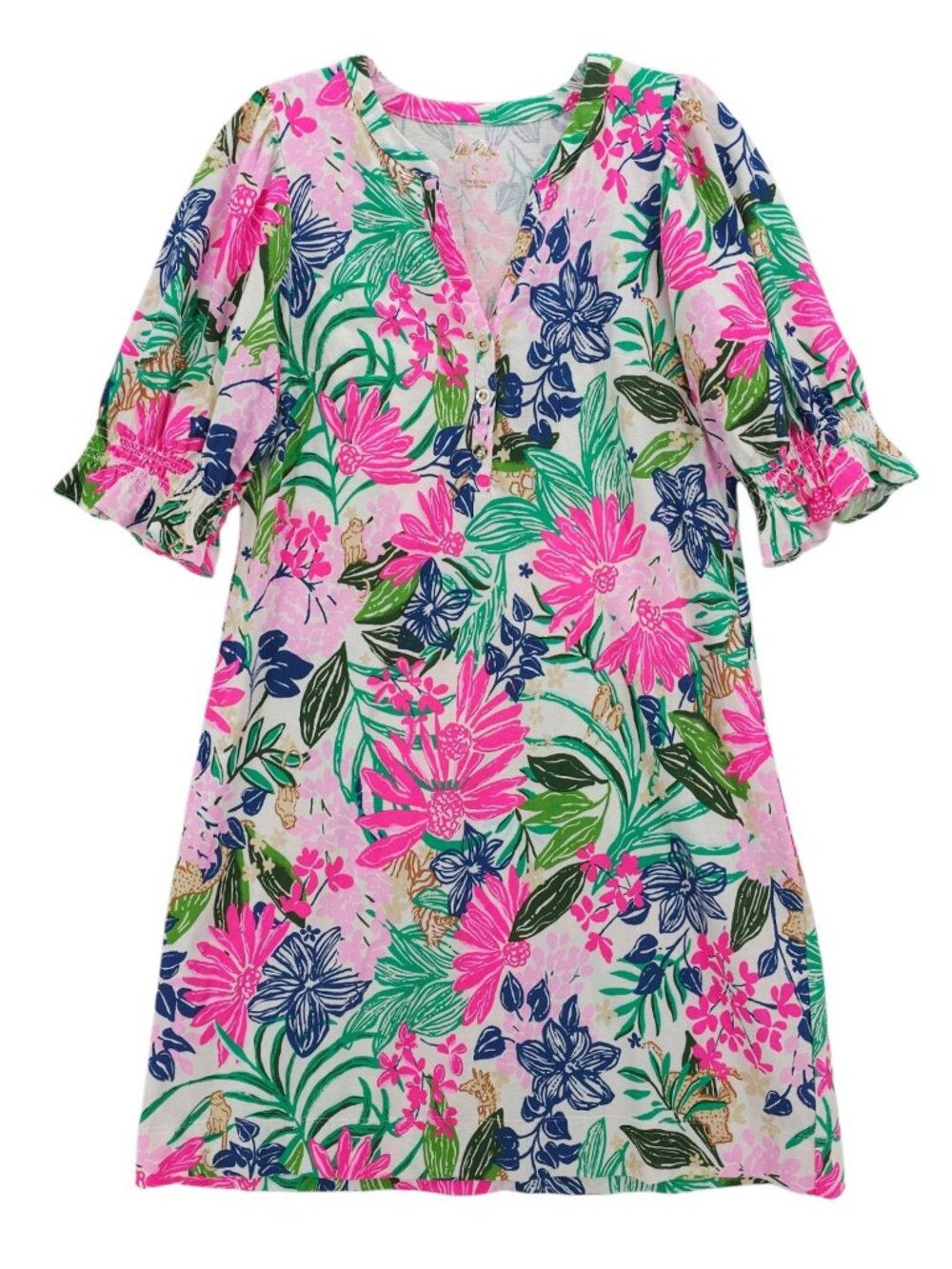 LILLY PULITZER Delsie Dress Endless Summer 100% Cotton Smocked Sleeve EUC Small